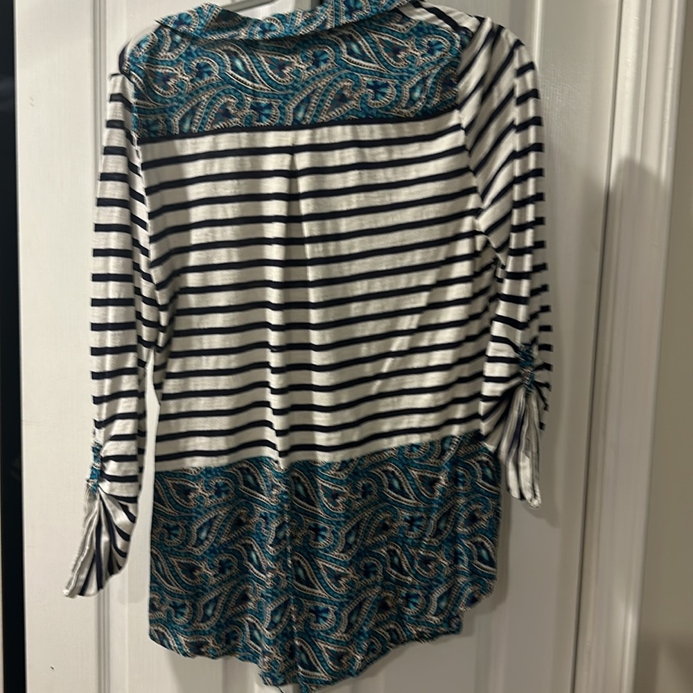 Anthropologie Mixed Media Blouse | Striped & Paisley Contrast Top | Boho Chic - Picture 8 of 9